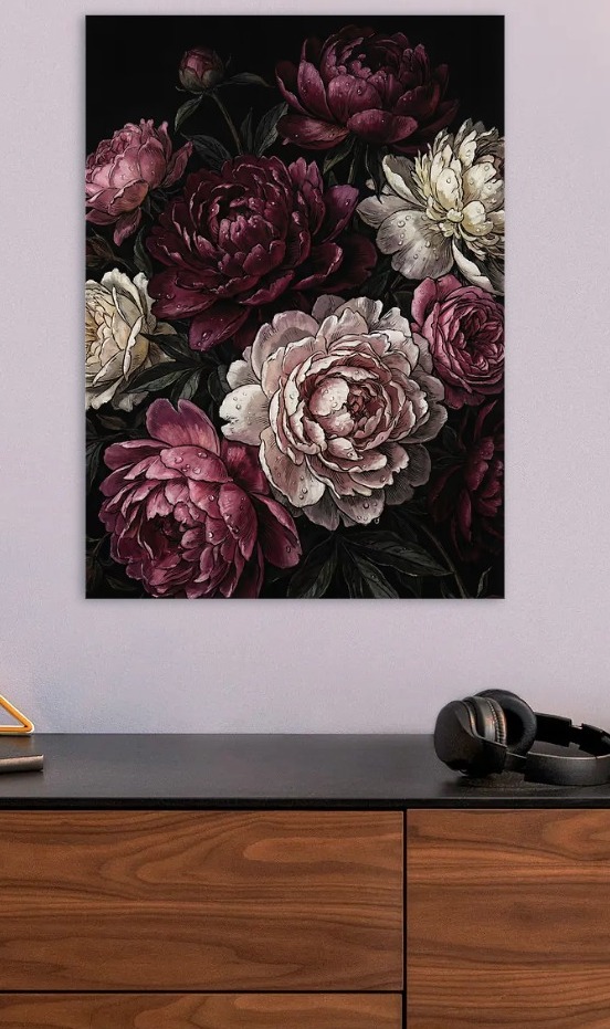 Dark Floral Peony Arrangement — metal poster wall art by Lineer